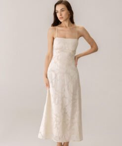 Apricot Jacquard Corset Slip Maxi Dress