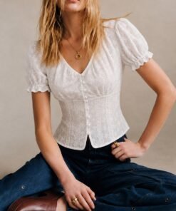 White Floral Puffed Sleeve Blouse
