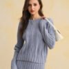 Blue Textured Round Neck Sweater