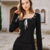 Black Square Neck Viscose Knit Top