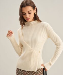 Apricot Mock Neck Slim Knit Tee