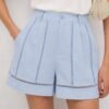 Blue Button Cut Out Zipper Shorts