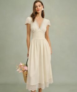 Apricot V Neck Lace Maxi Dress