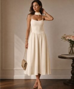 Apricot Flowy Slip Chiffon Midi Dress