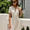 Apricot Collar Zipper A-Line Mini Dress