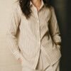 Apricot Collar Striped Button Shirt