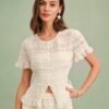 Apricot Boat Neck Shirred Tee
