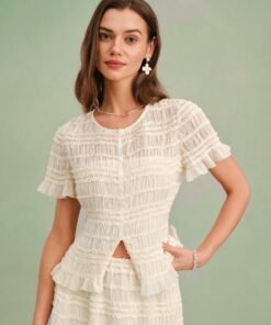 Apricot Boat Neck Shirred Tee