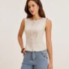 Apricot Boat Neck Button Vest