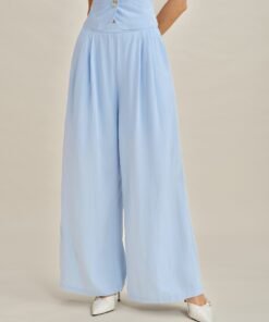 Blue Solid Pockets Straight Pants